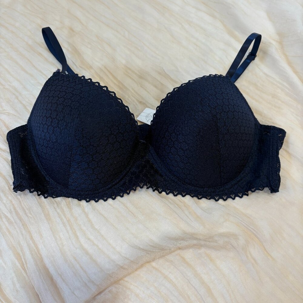Laura Ashley Womens Padded Navy Mesh Lace Underwire ‎ Bra Size 38C NWOT